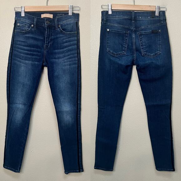 7 For All Mankind The Ankle Skinny Tuxedo Stripe Jeans Size 26 - Picture 1 of 5